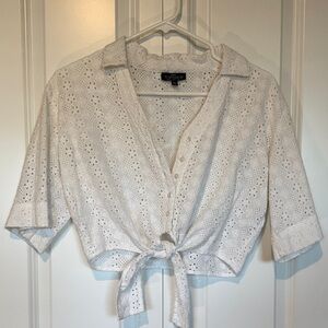 Topshop Cream Eyelet Button-Up Blouse